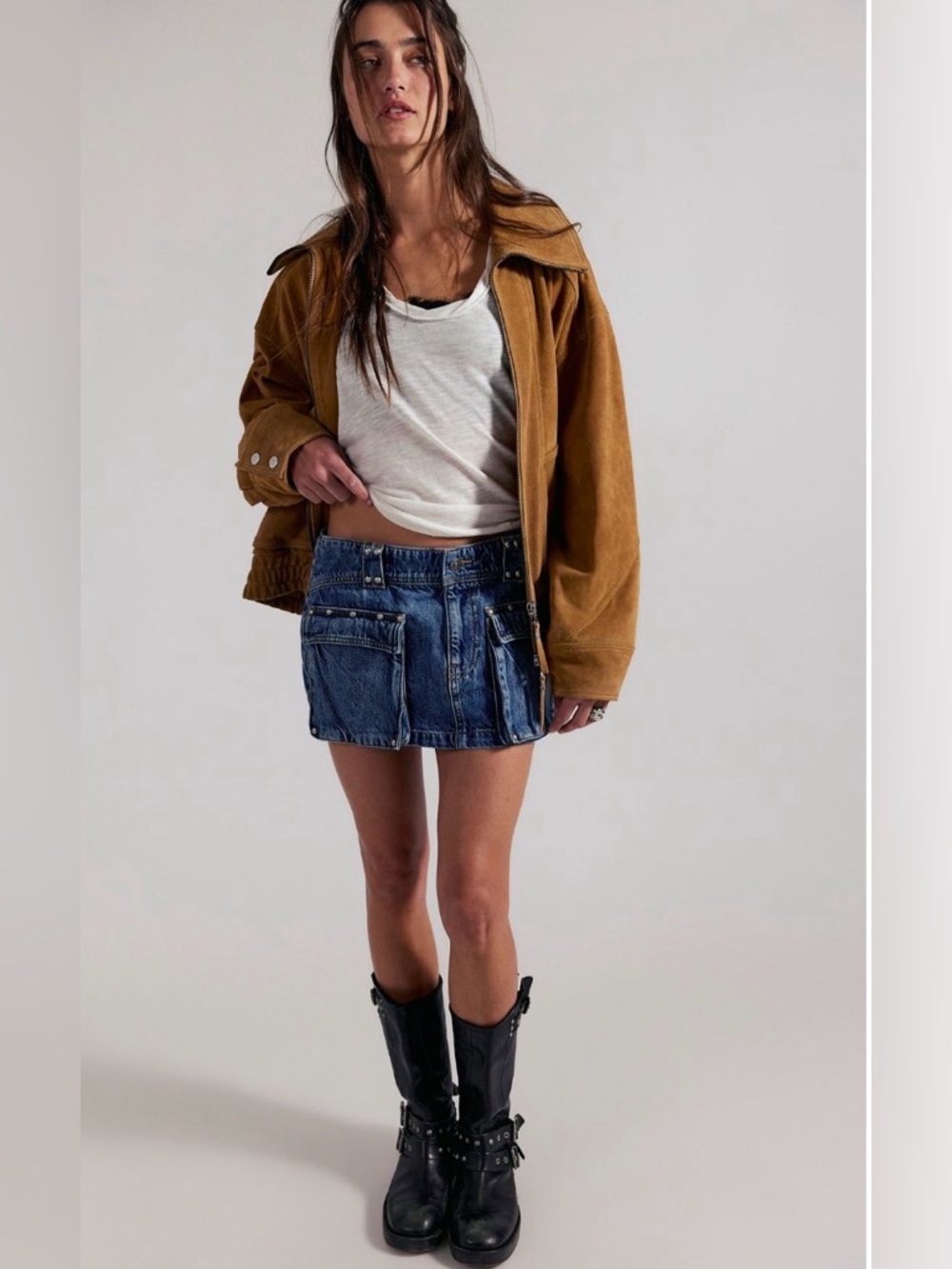 We the Free Hera Studded Denim Mini Skirt NWOT Juno